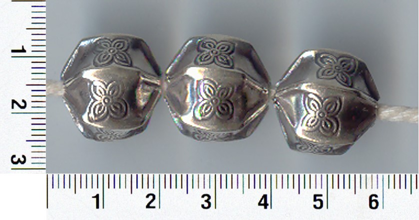 Thai Karen Hill Tribe Silver Beads Flower Printed Pleat Beads BL003 (2 Beads)