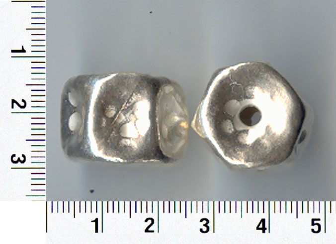 Thai Karen Hill Tribe Silver Beads Hammered Hexagon With Hole Bead BL094 (2 Beads)