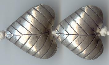 Thai Karen Hill Tribe Silver Beads Leaf Printed Heart Beads BL199 (2 Beads)