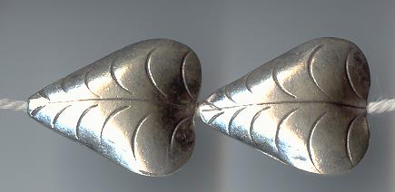 Thai Karen Hill Tribe Silver Beads Leaf Printed Heart Beads BL200 (2 Beads)