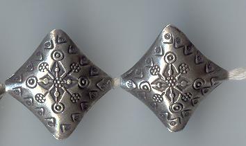 Thai Karen Hill Tribe Silver Beads Printed Square Beads BL205 (2 Beads)