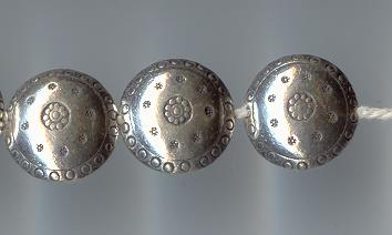 Thai Karen Hill Tribe Silver Beads Imprint Button Beads BL207 (2 Beads)