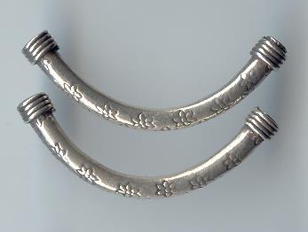 Thai Karen Hill Tribe Silver Beads Flower Printed Curve Beads BL216 (2 Beads)