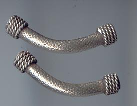 THAI KAREN HILL TRIBE SILVER BEADS RUGGED CURVE BEAD BL237 (2 BEADS)