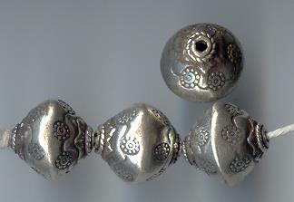 Thai Karen Hill Tribe Silver Beads Dot Flower Printed Oval Beads BL254 (5 Beads)