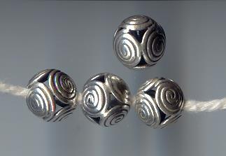 THAI KAREN HILL TRIBE SILVER BEADS SWIRL BALL BEAD BL257 (5 BEADS)