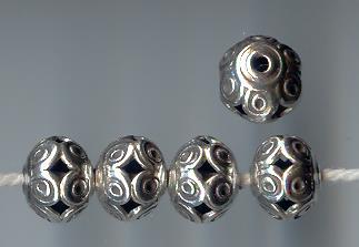 THAI KAREN HILL TRIBE SILVER BEADS PRINTED ROUND BEAD BL261 (5 BEADS)