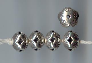 Thai Karen Hill Tribe Silver Beads Flower Printed Button Beads BL262 (5 Beads)