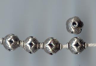 Thai Karen Hill Tribe Silver Beads Dot Magic Star Printed Round Bead BL266 (5 Beads)