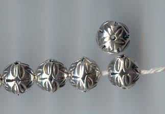 Thai Karen Hill Tribe Silver Beads Flower Printed Round Bead BL267 (5 Beads)