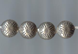 Thai Karen Hill Tribe Silver Beads Flower Printed Round Beads BL287 (5 Beads)