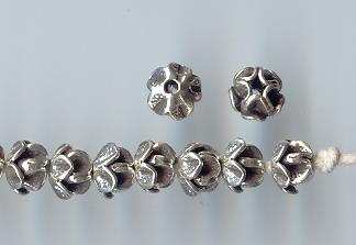 Thai Karen Hill Tribe Silver Beads Printed Flower Beads BL307 (5 Beads)