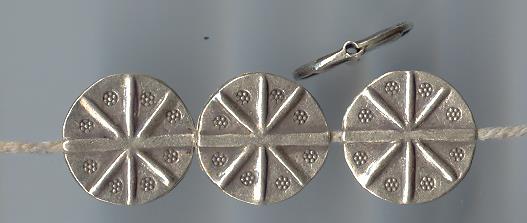 Thai Karen Hill Tribe Silver Beads Daisy Printed Wheel Beads BL315 (5 Beads)