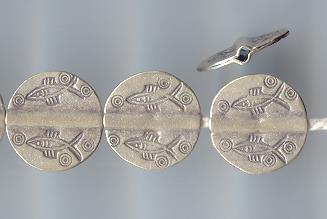 Thai Karen Hill Tribe Silver Beads Fish Printed Disk Beads BL331 (5 Beads)