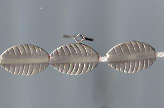 Thai Karen Hill Tribe Silver Beads Printed Oval Leaf Beads BL342 (5 Beads)
