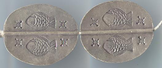 Thai Karen Hill Tribe Silver Beads Fish Printed Oval Beads BL349 (2 Beads)