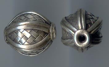 Thai Karen Hill Tribe Silver Beads Woven Oval Beads BL360 (2 Beads)