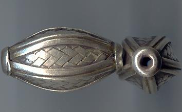Thai Karen Hill Tribe Silver Beads Woven Long Oval Beads BL362 (2 Beads)