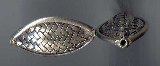 Thai Karen Hill Tribe Silver Beads Woven Long Oval Beads BL367 (2 Beads)