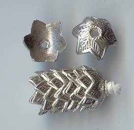Thai Karen Hill Tribe Silver Beads Flower Caps With Leaf Printed BL415 (10 Beads)