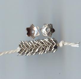 Thai Karen Hill Tribe Silver Beads Sun Printed Flower Caps BL431 (10 Beads)