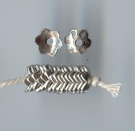 Thai Karen Hill Tribe Silver Beads Dot Printed Flower Caps BL434 (10 Beads)