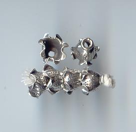 Thai Karen Hill Tribe Silver Beads Printed Flower Caps BL436 (5 Beads)