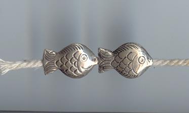 Thai Karen Hill Tribe Silver Beads Fish Beads BL527 (2 Beads)