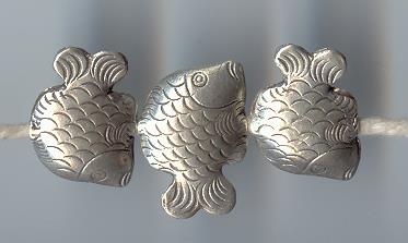 Thai Karen Hill Tribe Silver Beads Fish Bead BL531 (2 Beads)