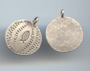 Thai Karen Hill Tribe Silver Pendants Printed Fish Disk Pendant NM127 